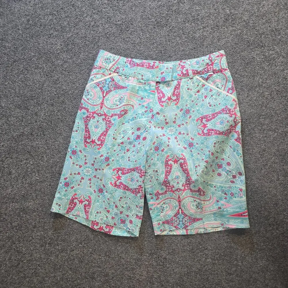 Peter Millar Shorts Womens Size 4 Green Pink Paisley 11 Inch Golf Bermuda Casual